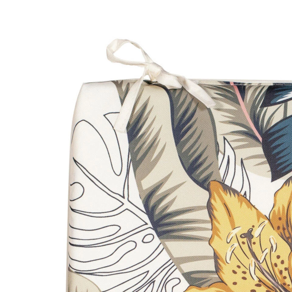 Anna's Collection Stoelkussen Bloem - Wit/geel - 40 X 40 Cm - Afbeelding 2