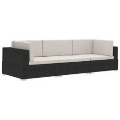 VidaXL 3-delige Loungeset Met Kussens Poly Rattan Zwart