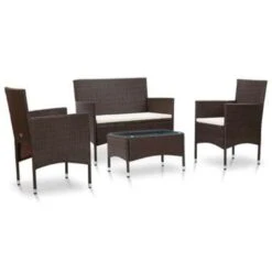 VidaXL 4-delige Loungeset Met Kussens Poly Rattan Bruin