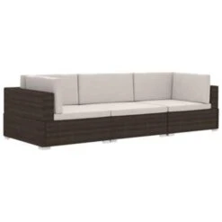 VidaXL 3-delige Loungeset Met Kussens Poly Rattan Bruin