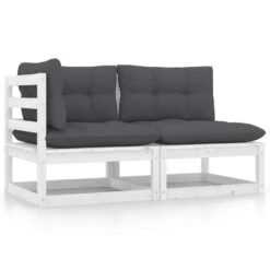 VidaXL 2-delige Loungeset Met Kussens Massief Grenenhout Wit