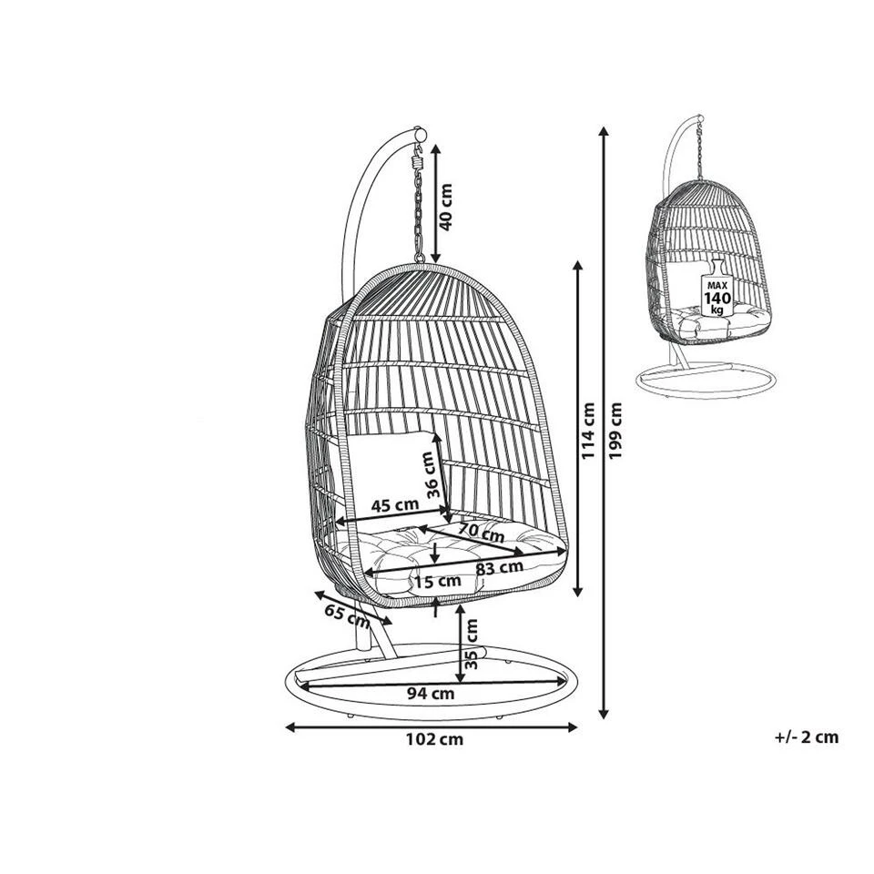Beliani Hangstoel ALLERA - Wit Polyester - Afbeelding 3