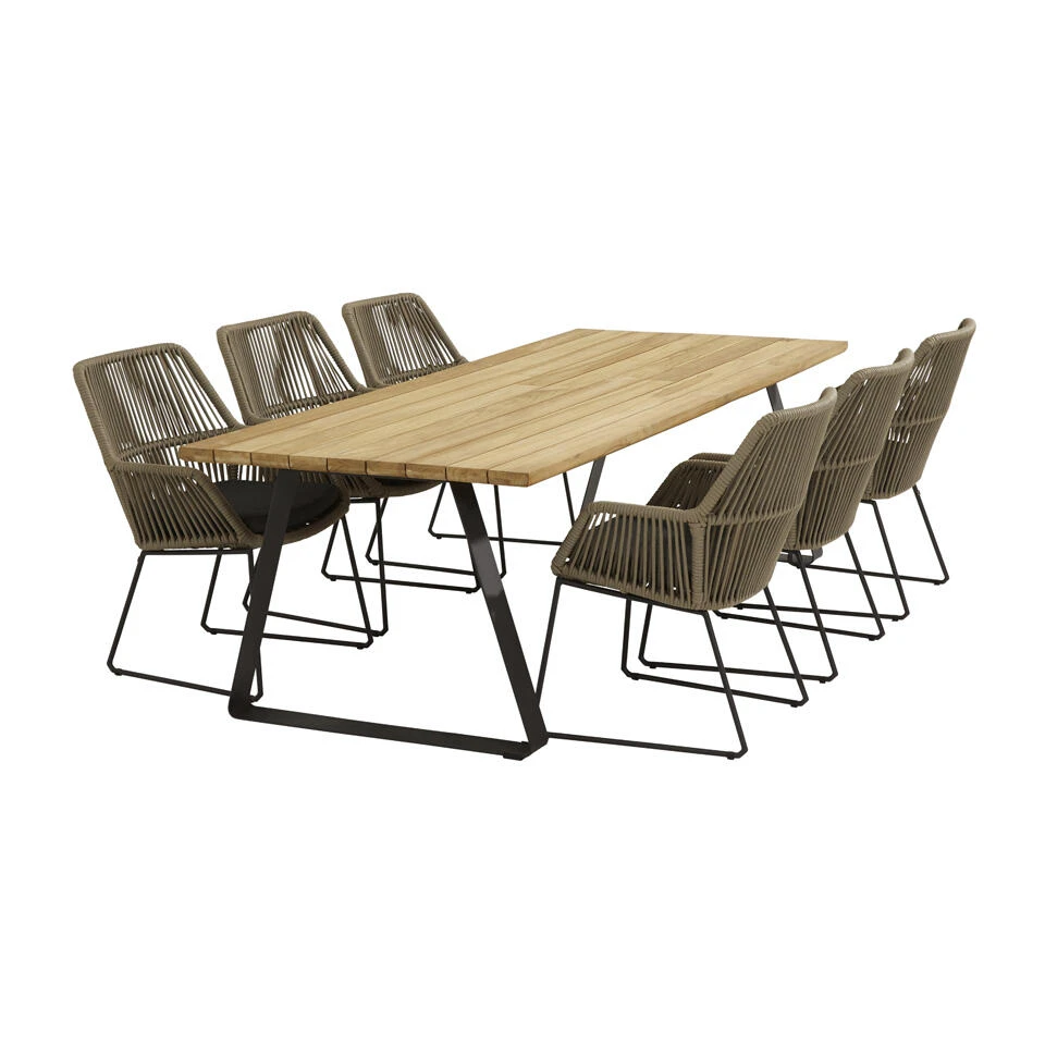 4 Seasons Ramblas Tuinstoel + Taste Basso Tuintafel 240 Cm. - 7 Delig