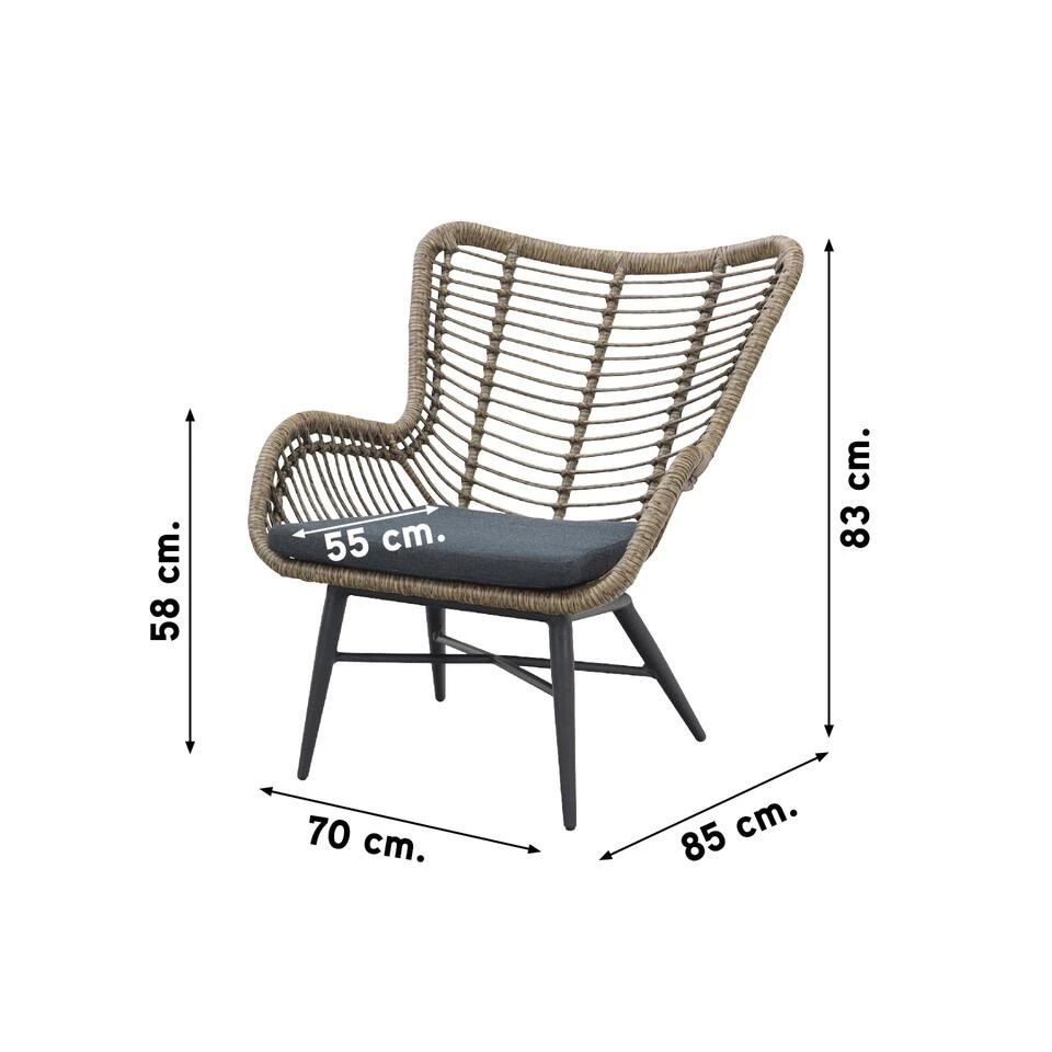 VDG Jasmine Loungestoelen Set Met Brasilia Bijzettafel - Natural - Afbeelding 2