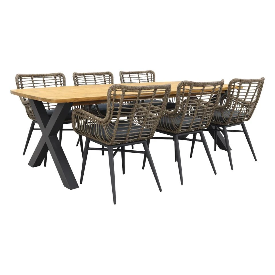 VDG Jasmine Natural / Sefa Tuintafel - Teak - Tuinset 7-delig