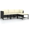 VidaXL 4-delige Loungeset Met Kussens Poly Rattan Zwart