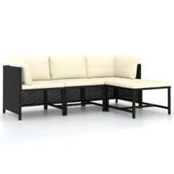 VidaXL 4-delige Loungeset Met Kussens Poly Rattan Zwart
