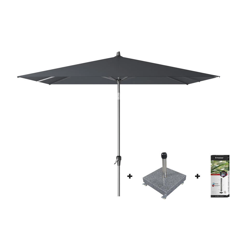 Platinum Riva Stokparasol 2.5x2.5 - Antraciet Met Voet En Hoes