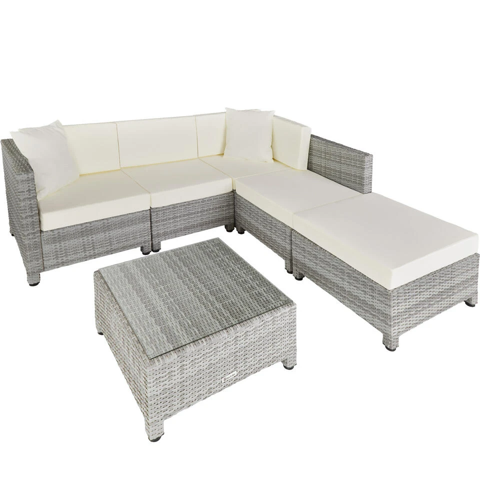 Tectake - Loungeset Incl. 2 Sets Kussenhoezen - Wicker - Lichtgrijs - Afbeelding 3