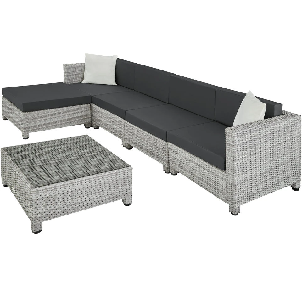 Tectake - Loungeset Incl. 2 Sets Kussenhoezen - Wicker - Lichtgrijs - Afbeelding 4