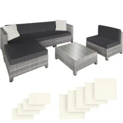 Tectake - Loungeset Incl. 2 Sets Kussenhoezen - Wicker - Lichtgrijs