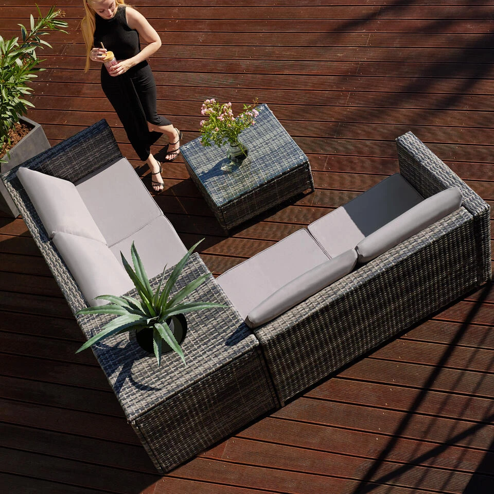 Tectake - Loungeset Siena - Wicker - Grijs - Afbeelding 4