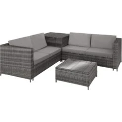 Tectake - Loungeset Siena - Wicker - Grijs