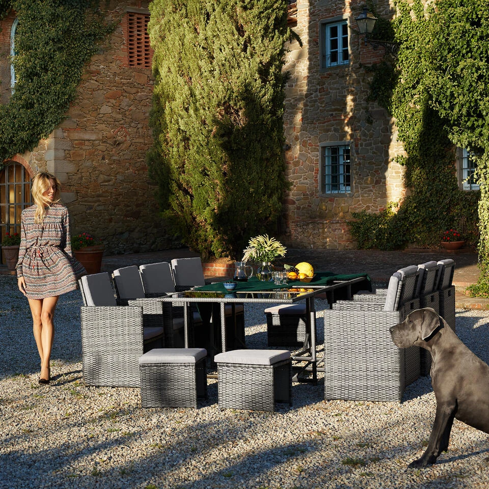 Tectake - Luxe Wicker Zitgroep Palma 8+4+1 - Zwart/beige - Afbeelding 3