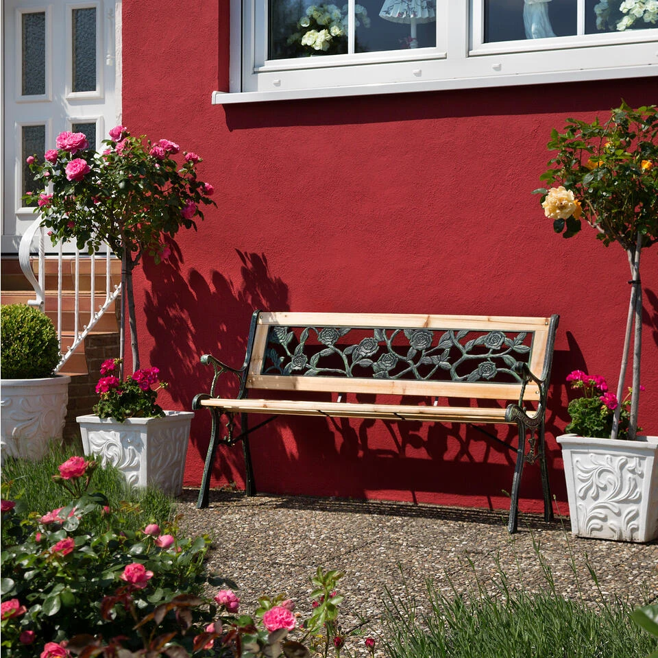 Tectake - Tuinbank - Hout/gietijzer - 124x52x74 Cm - Afbeelding 2