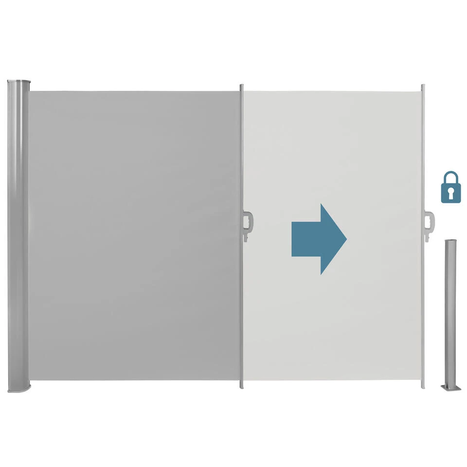 Tectake - Uittrekbaar Aluminium Windscherm Tuinscherm 180 X 300 Cm Grijs - Afbeelding 3