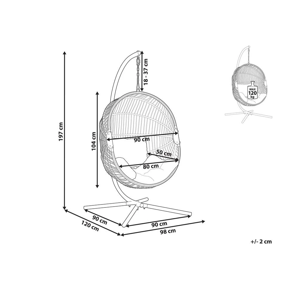 Beliani Hangstoel ACRI - Beige Pe Rotan - Afbeelding 3