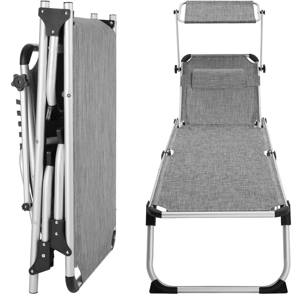 Tectake - Ligbed Zonnestoel Aurelie - Grijs Gemeleerd - Afbeelding 4