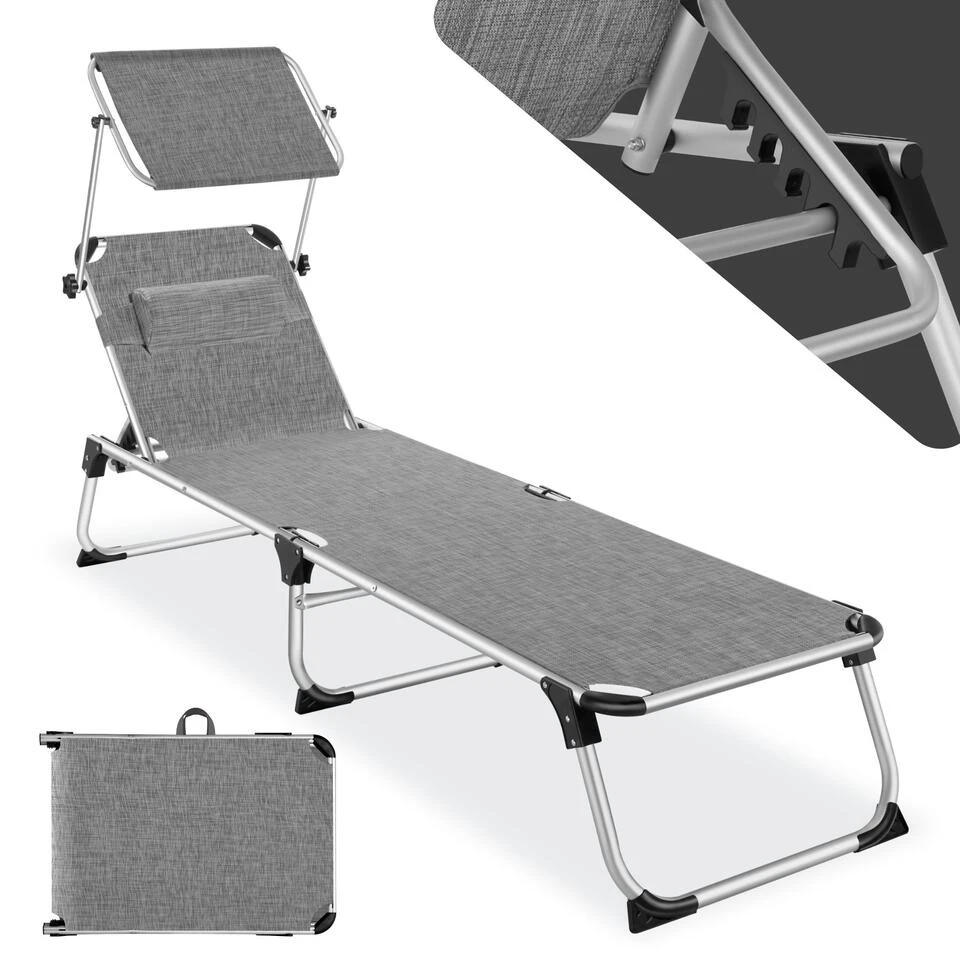 Tectake - Ligbed Zonnestoel Aurelie - Grijs Gemeleerd