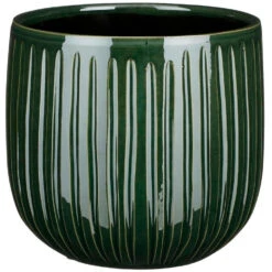Mica Decorations Plantenpot - Donkergroen - Glans Ribbel - D21/H19 Cm