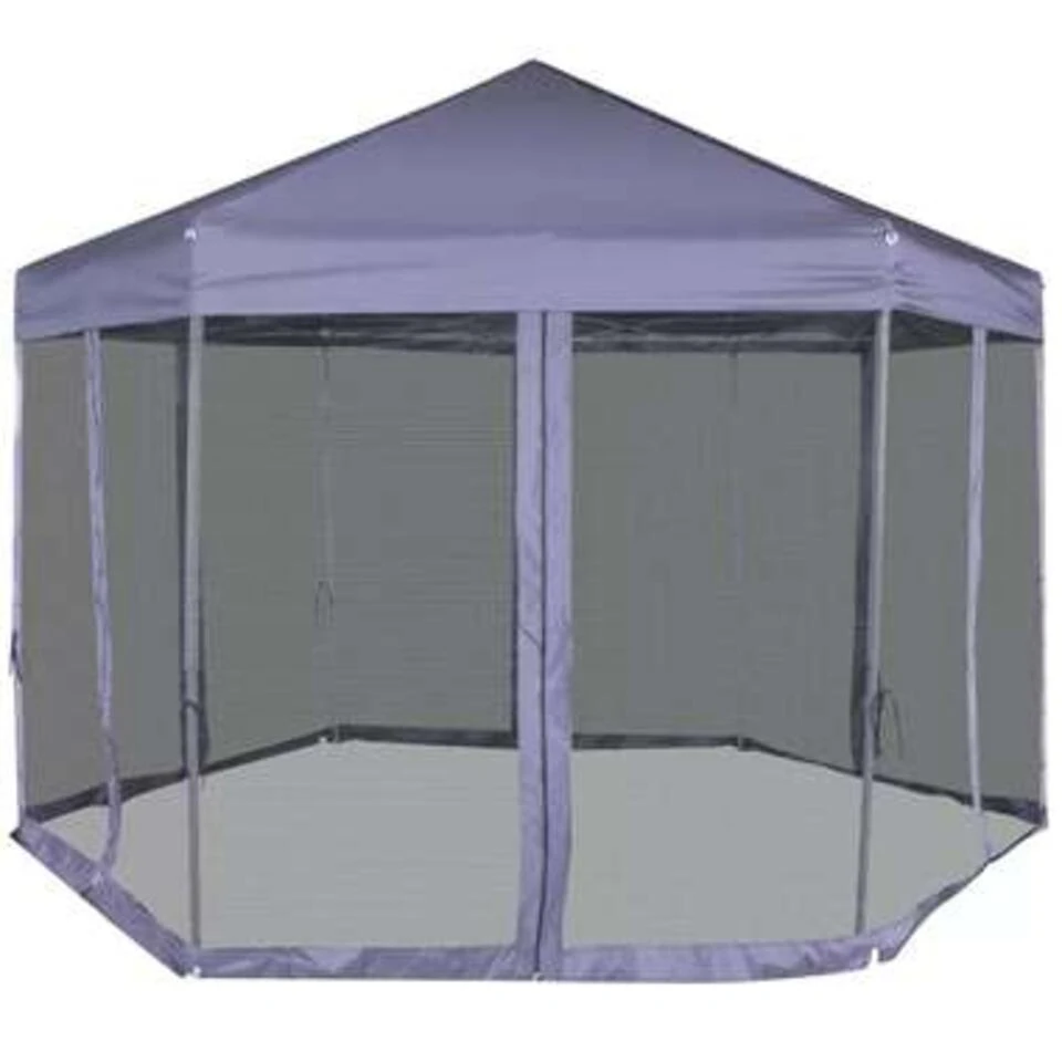 VidaXL Partytent Met Zijwanden Pop-up Zeshoekig 3,6x3,1 M Donkerblauw - Afbeelding 4