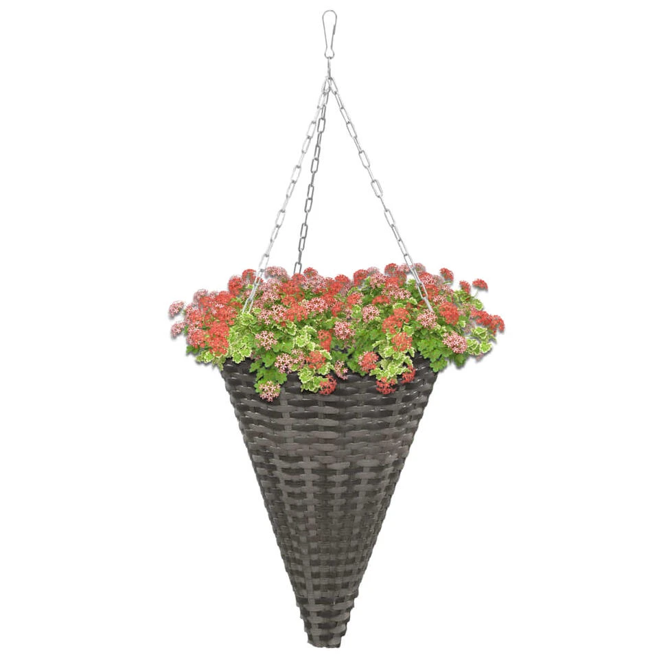 VidaXL Bloemenmanden Hangend 2 St Poly Rattan Grijs - Afbeelding 2
