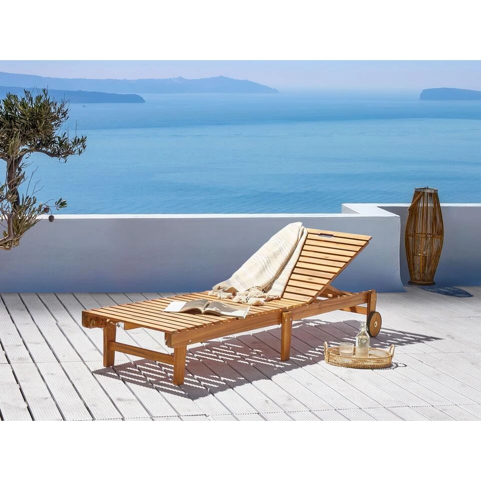 Beliani Tuinligstoel PIETRALUNGA - Lichte Houtkleur Acaciahout - Afbeelding 2