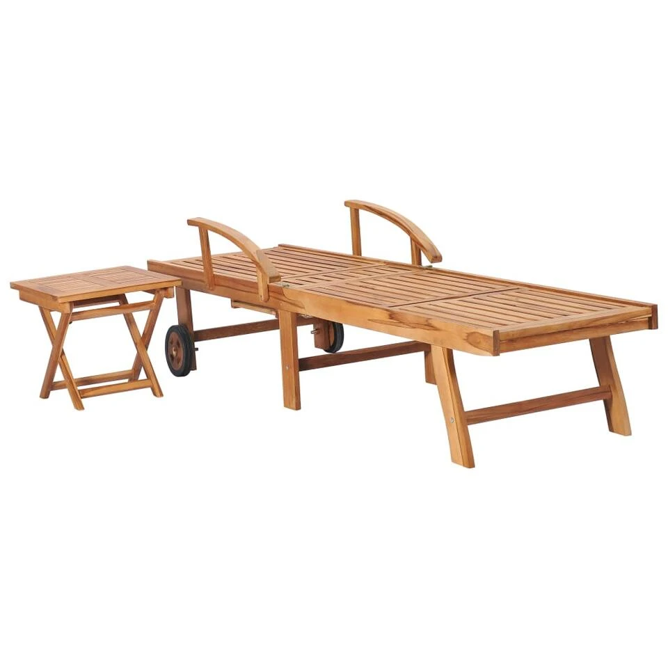 VidaXL Ligbedden 2 St Met Tafel Massief Teakhout - Afbeelding 4