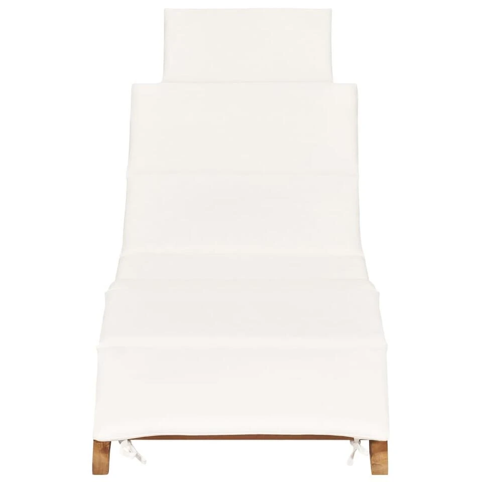 VidaXL Ligbed Inklapbaar Met Crèmewit Kussen Massief Teakhout - Afbeelding 2