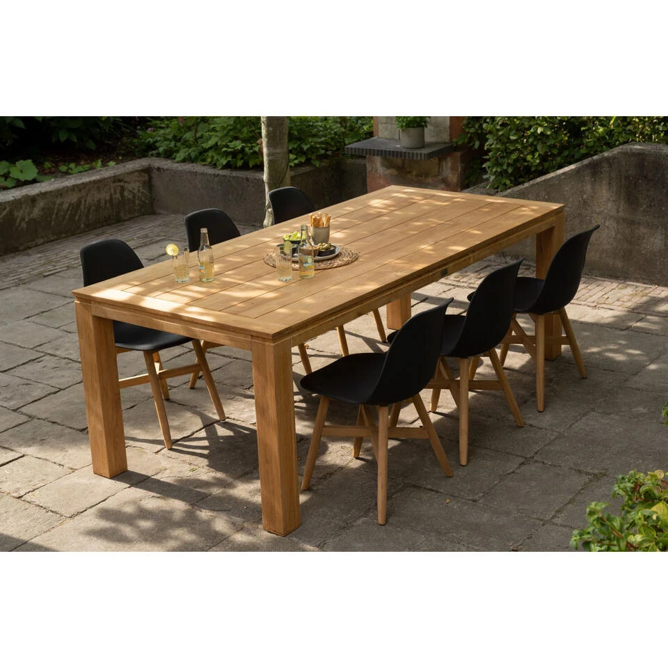 Exotan Tuinstoel Lotus - Teak/Kunststof - Zwart - Set Van 2 - Afbeelding 2