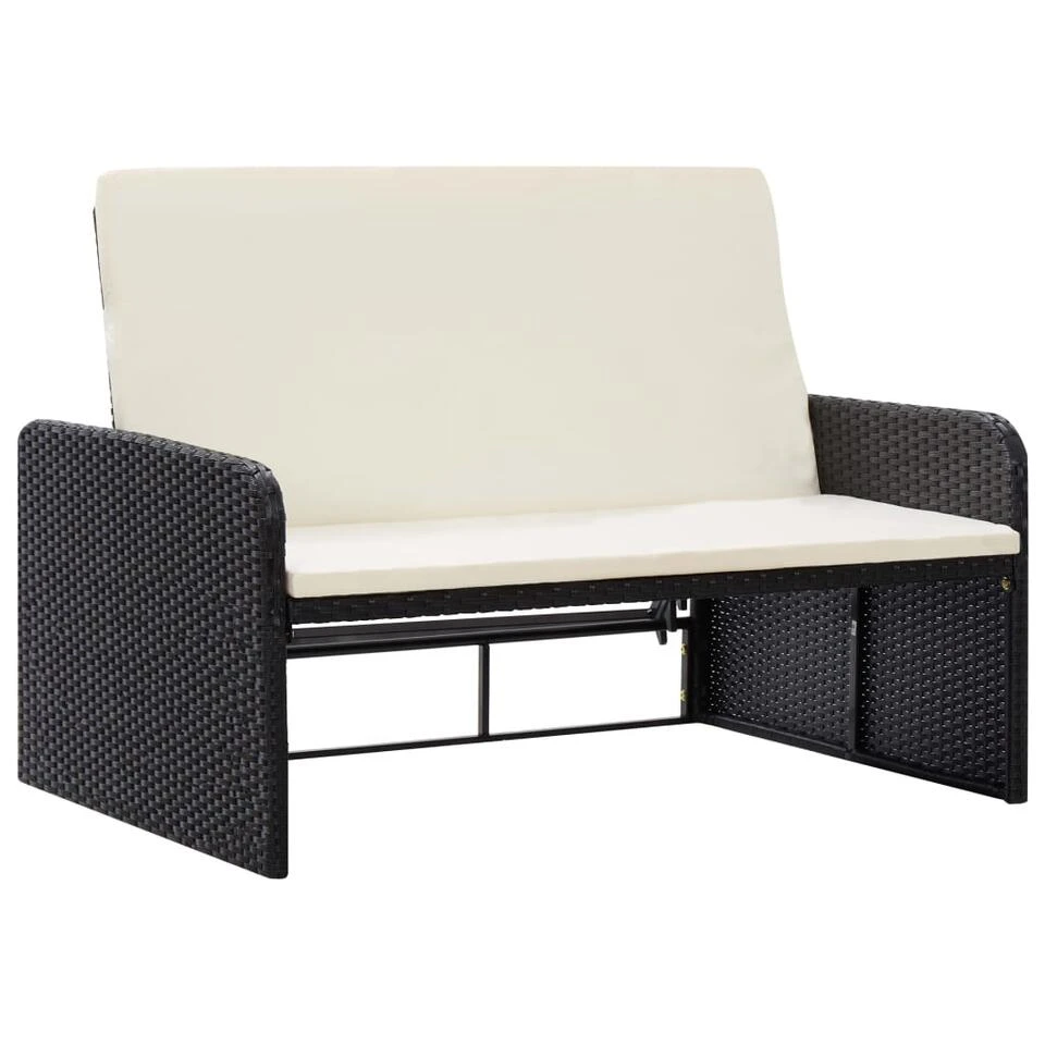 VidaXL 2-delige Loungeset Met Kussens Poly Rattan Zwart - Afbeelding 2