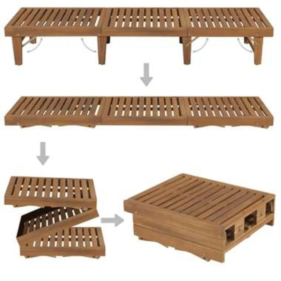 VidaXL Ligbed Inklapbaar Massief Acaciahout - Afbeelding 3